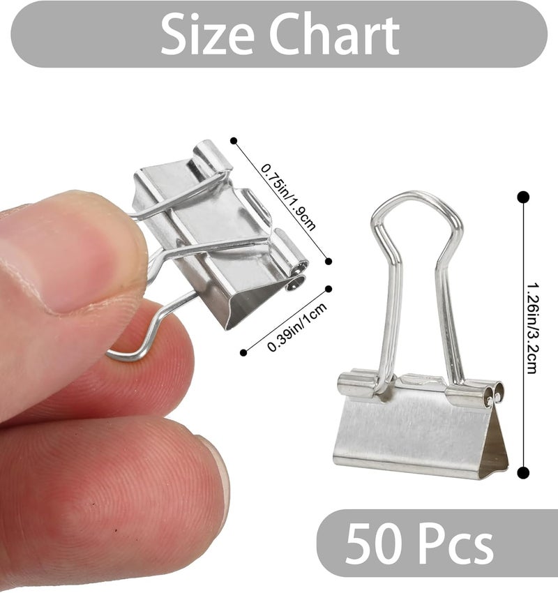 CUARUSUIKA Binder Clips, 50 Pack, 0.75 in Small Paper Clips for Office, （Silver） - Image 2